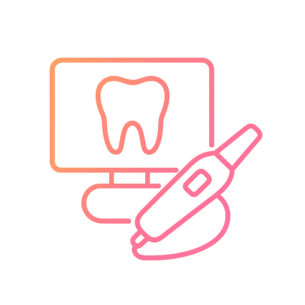 Minimalist gradient outline icon of a 3D intraoral scanner (iTero), symbolizing digital impressions in Dubai orthodontics