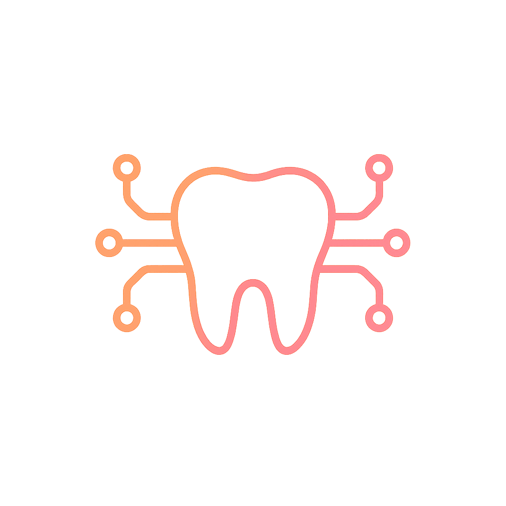 Minimalist gradient outline icon of a tooth with AI circuit lines, symbolizing AI-assisted orthodontic planning in Dubai