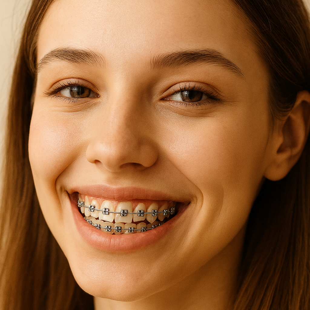 Braces in Dubai | Types, Benefits & Guide by LumiQuest | LumiQuest Dental Circle Adult patient smiling with braces in Dubai