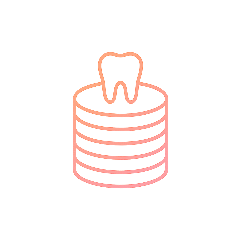 How Much Do Braces Cost in Dubai? Price Guide | LumiQuest Dental Circle Minimalist gradient icon of stacked coins with a tooth symbol, representing braces cost in Dubai