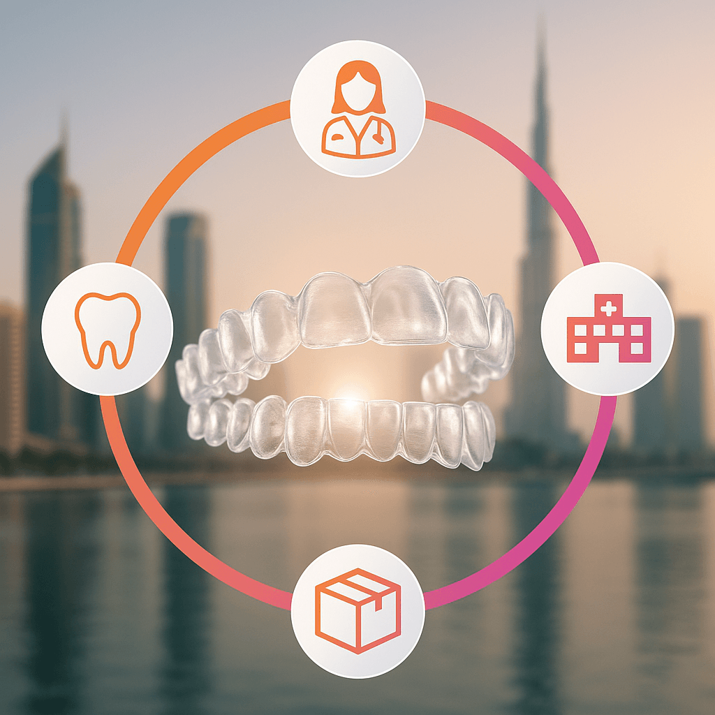 Invisalign Cost in Dubai | LumiQuest Dental Circle | LumiQuest Dental Circle Illustration of Invisalign cost factors in Dubai — complexity, clinic reputation, orthodontist expertise, inclusions