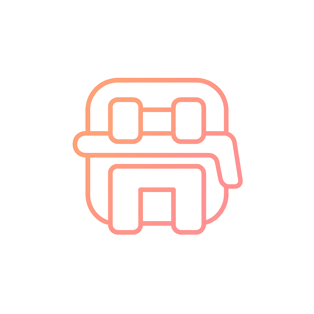 Minimalist gradient outline icon of a self-ligating orthodontic bracket (Damon), symbolizing advanced braces in Dubai