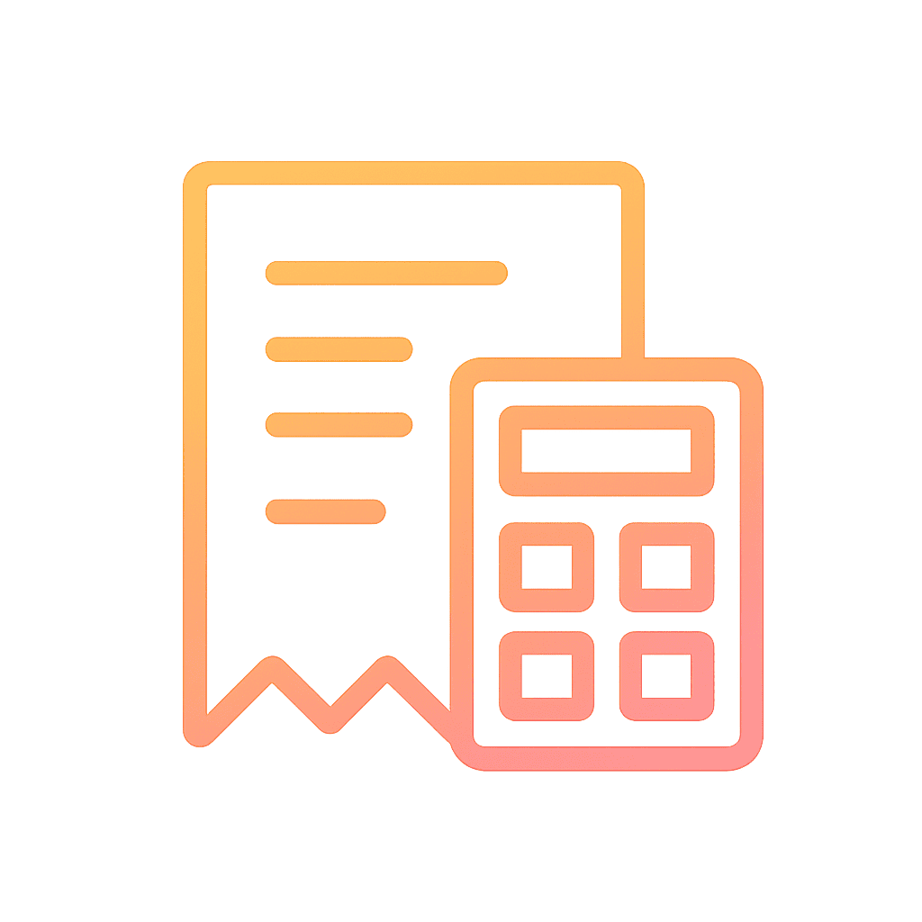 Gradient icon of a calculator and receipt indicating transparent cost breakdown