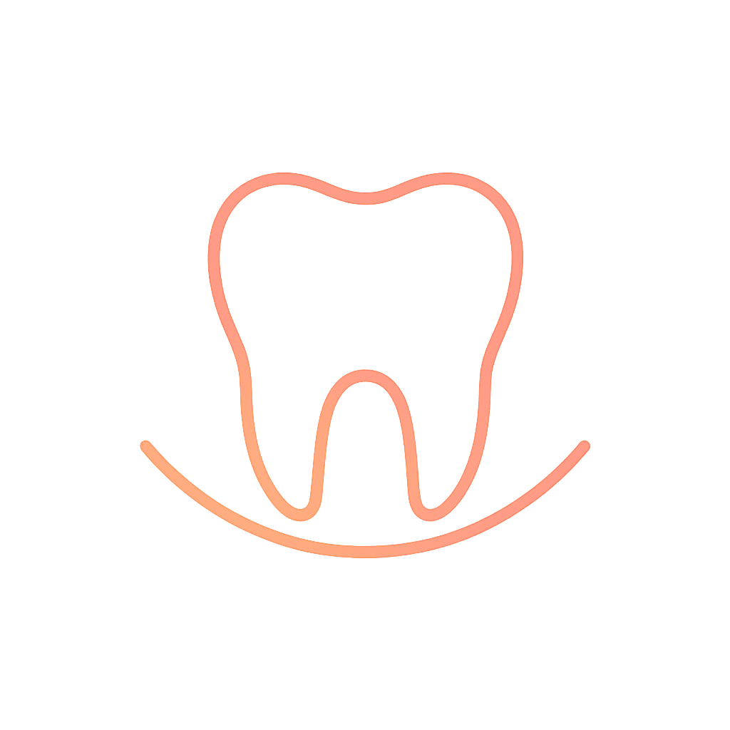 Dental Crowns & Bridges in Dubai — Durable, Natural Restorative Solutions | LumiQuest Dental Circle Minimalist outline icon of a tooth aligned within a soft smile arc, illustrated with an orange-to-pink gradient stroke, symbolizing natural, seamless crown and bridge aesthetics.