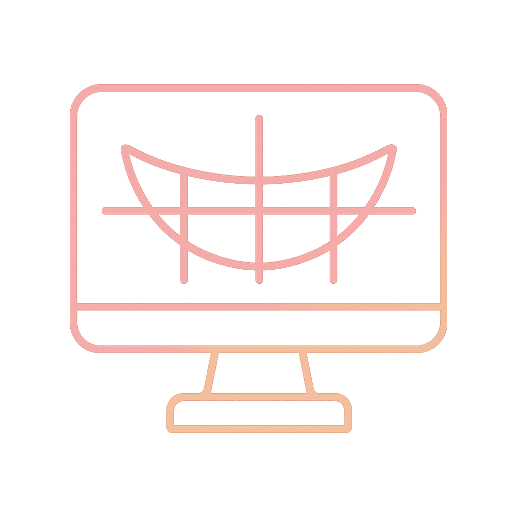Best Dental Veneers in Dubai — How to Define True Quality | LumiQuest Dental Circle Gradient outline icon of a screen with smile gridlines, symbolizing digital smile design and mockups