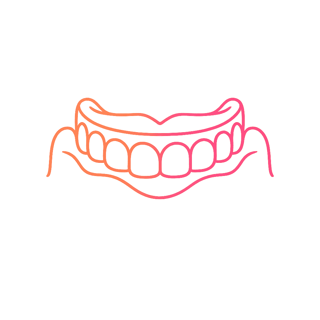 Minimalist gradient outline icon symbolizing denture comfort, stability, and accurate fit on the gums.