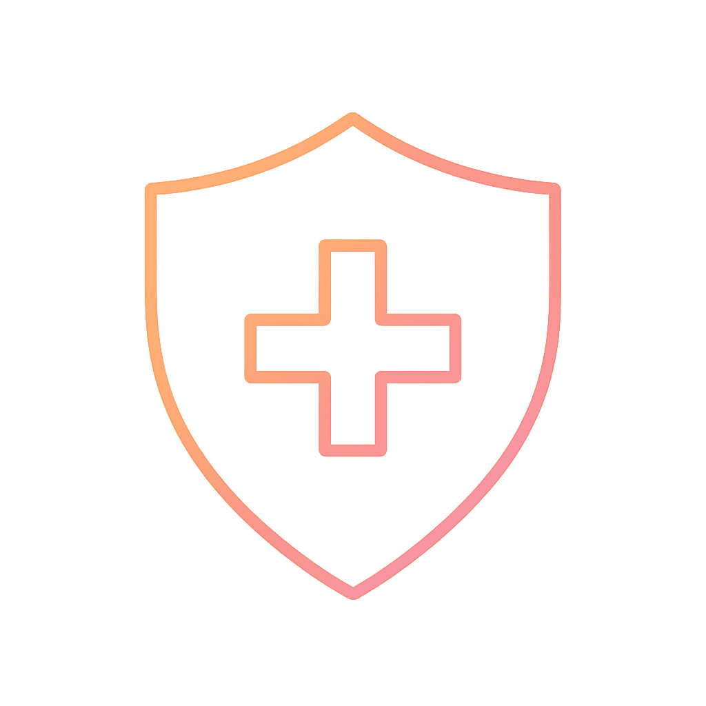 Oral Surgeon in Dubai — Expert Surgical Care for Complex Dental Issues | LumiQuest Dental Circle أيقونة بخطوط خارجية متدرجة لدرع يتوسطه رمز زائد.