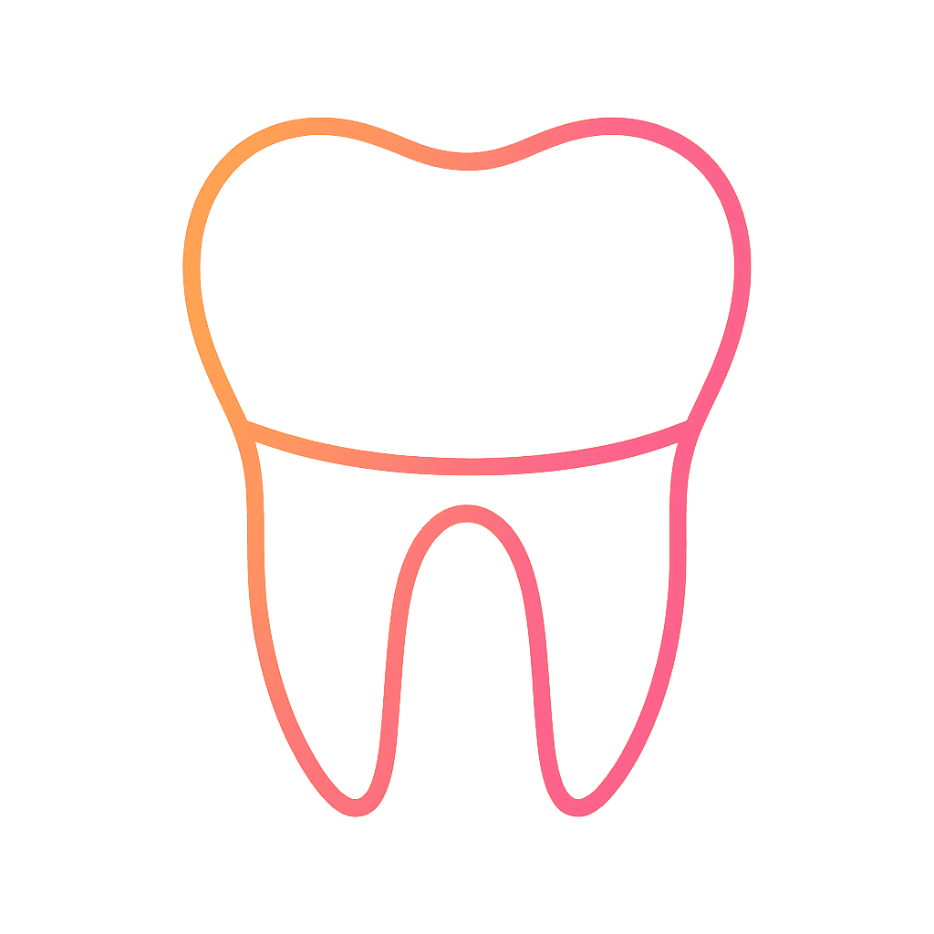 Minimalist gradient outline icon of a healthy molar tooth, symbolizing dental anatomy and root structure.
