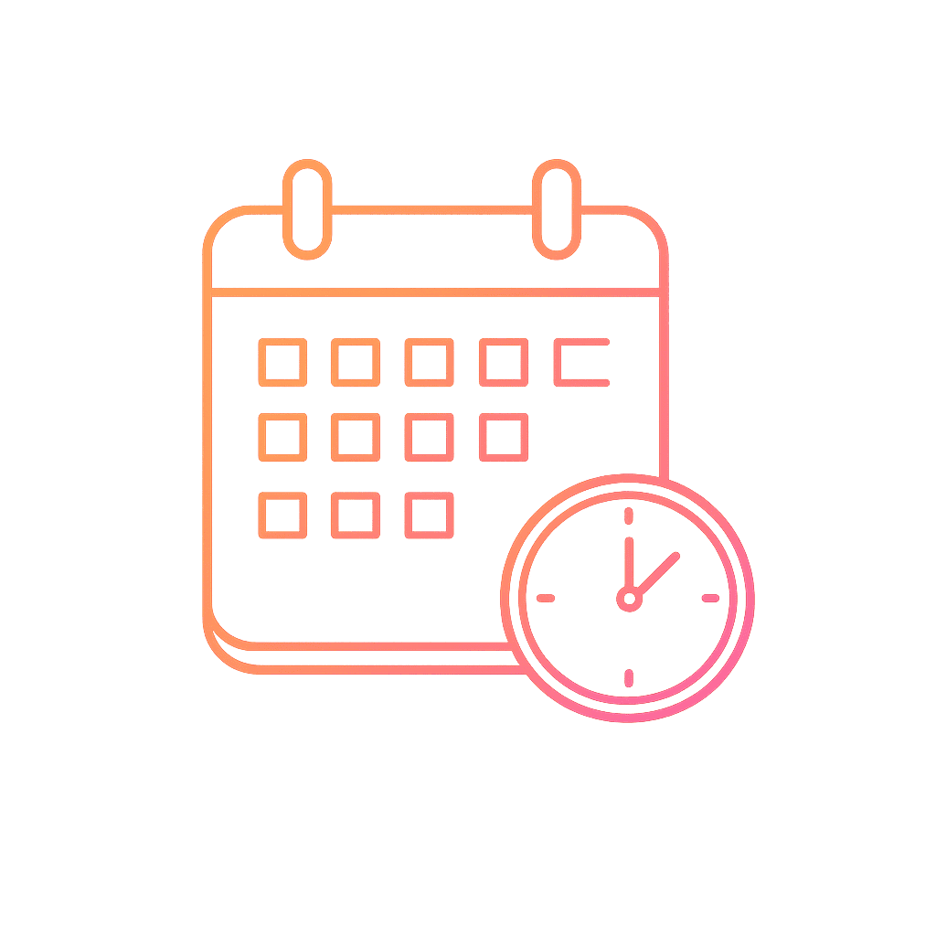 Minimalist gradient outline icon representing clinical planning, time and professional monitoring.