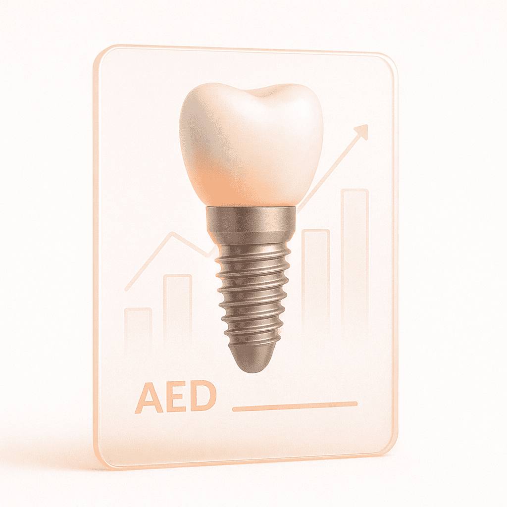 Illustration explaining dental implant cost structure in Dubai including implant, abutment and crown