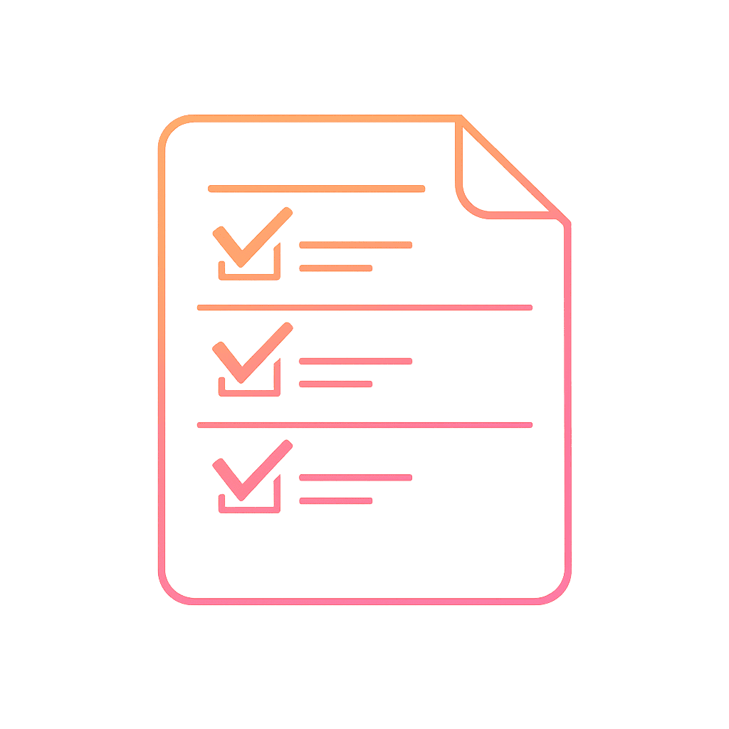 Minimalist gradient outline icon representing inclusions, follow-up and aftercare transparency.